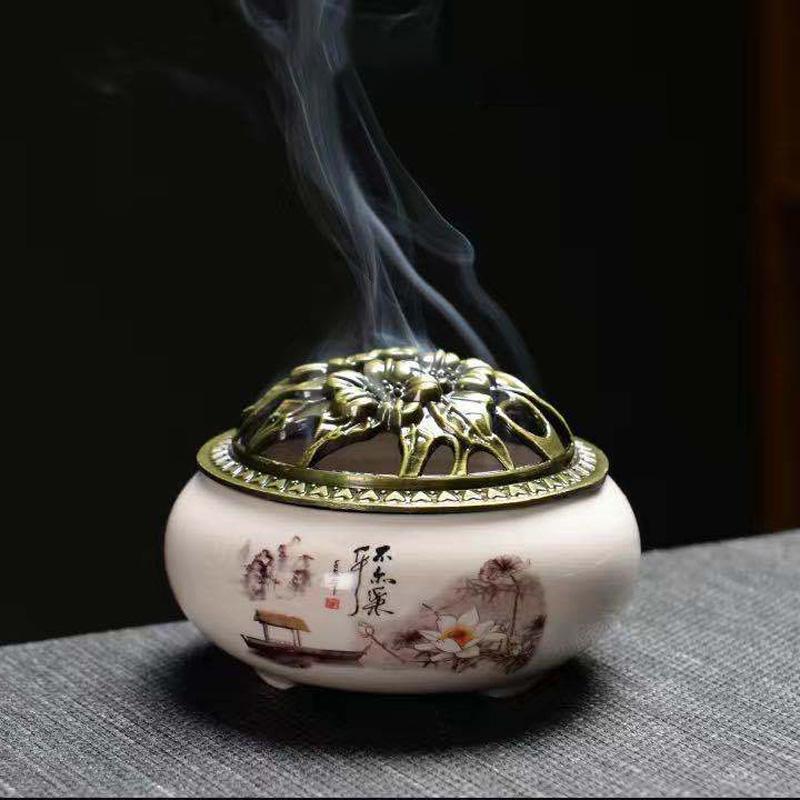 1pc New Fashion Lucky Home Decoration For Incense Black Glaze Disc Censer Ceramic Incenses Burner Seat Indoor Household