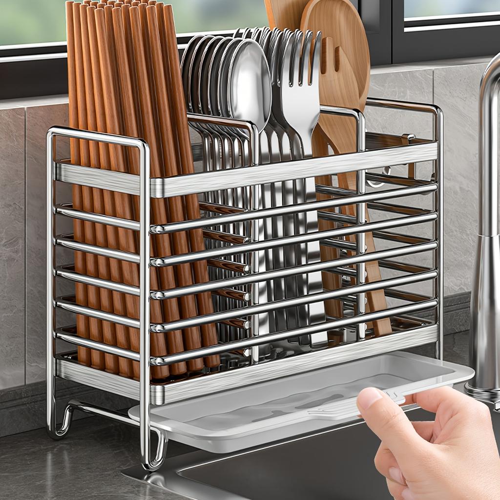 Stainless Steel Chopsticks Holder Wall Mounted Kitchen Utensil Drying Rack Countertop Spoon Fork Storage Organizer Drainer