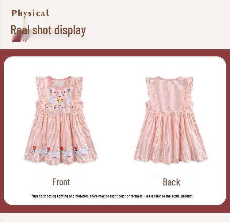 European Embroidered Rabbit Sleeveless Summer Dress for Girls - Children's Round Neck Princess Style