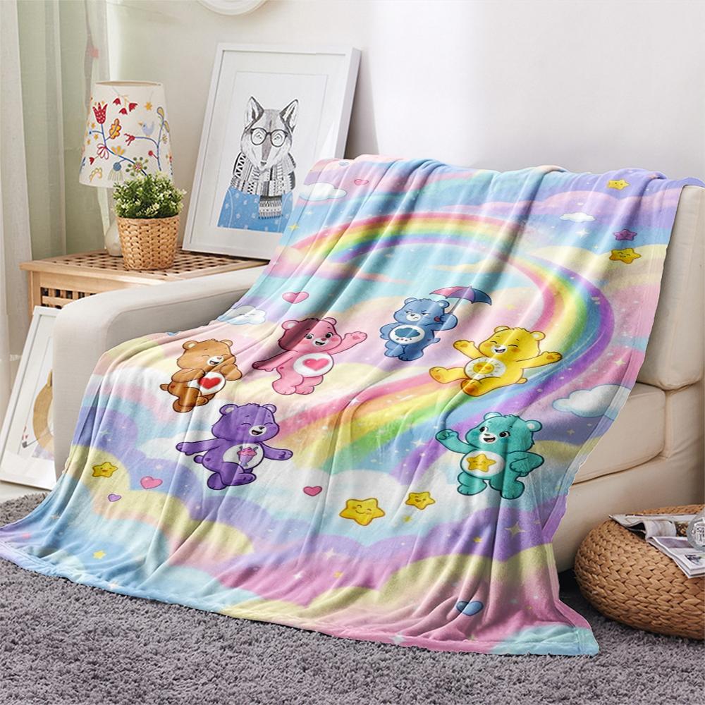 1PC Care Bears Print Flannel Blanket, High quality Comfortable for All Seasons, Home Decor, Warmth and Comfort, Perfect for Christmas Gifts