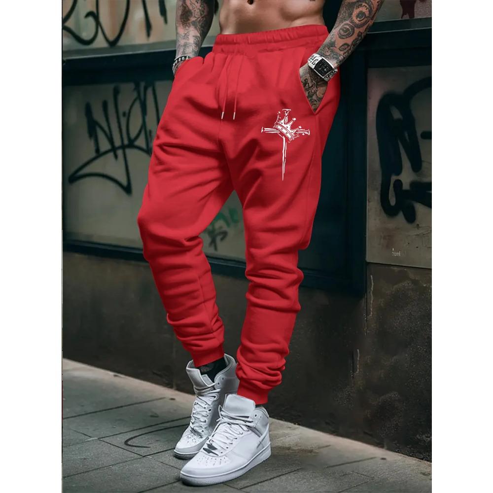 Mens Sweatpants Fit Joggers for Sports and Streetwear Loose Casual Pant Drawstring Printed Long Pant