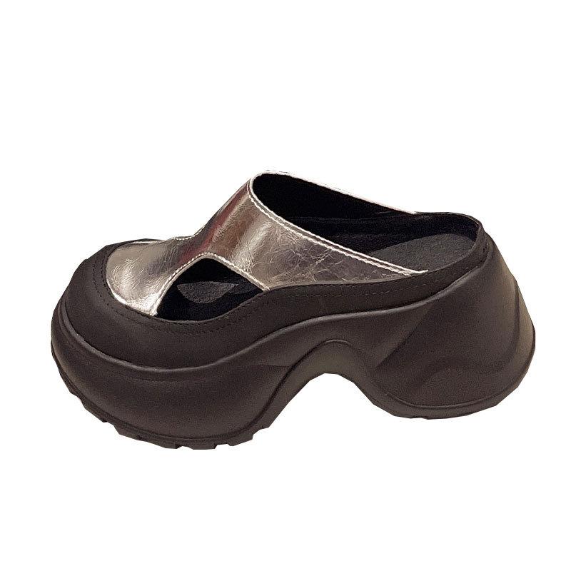 Baotou Half Slippers Women's Summer Wear 2025 New Internet Celebrity Hollow Breathable Sandals Thick Sole Height Increase Small Women's Shoes