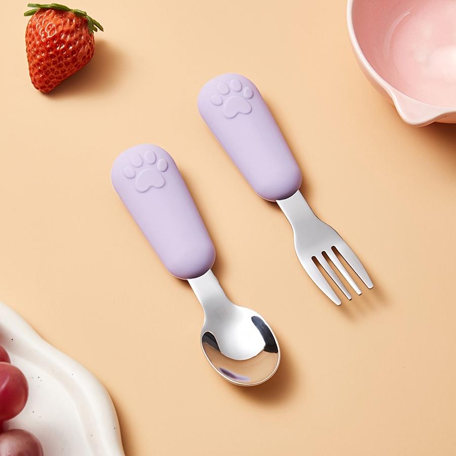 

Bear paw stainless steel baby training fork spoon set, toddler self-feeding tableware фіолетовий