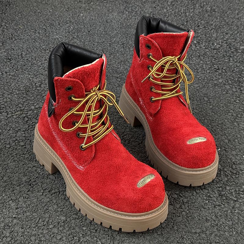 Men's and women's rhubarb boots couple's thick-soled heightening British style casual big-headed Martin boots 43156-44156-J