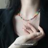 Korean Style S925 Sterling Silver Smiley Face Rainbow Necklace - Niche Beaded Clavicle Chain for Women