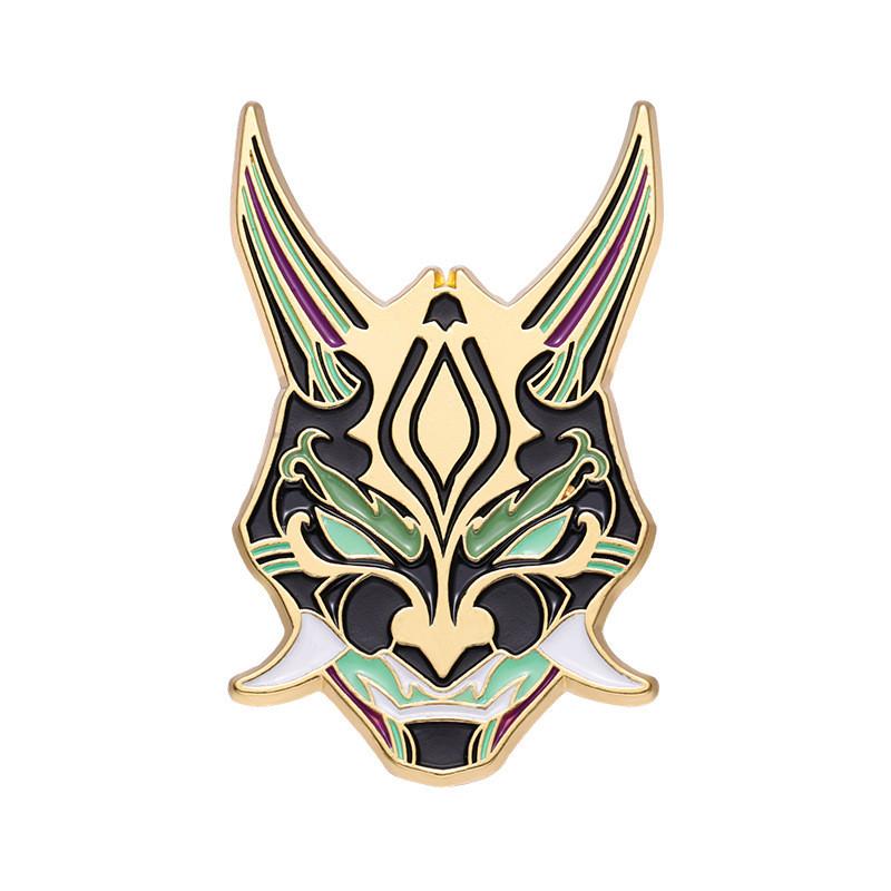 Genshin Impact Character Brooch Xiao Mask Unique Alloy Pin Glow In The Dark Decorative