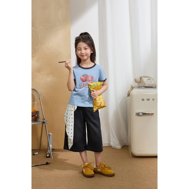 Girls' Summer Loose Wide-Leg Capri Jeans