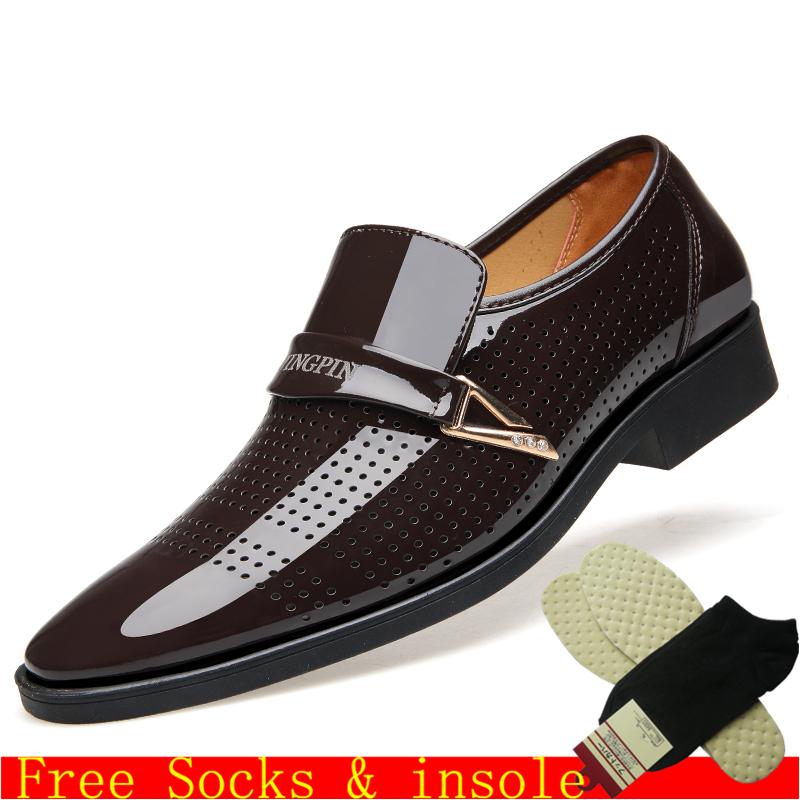 Dziura Skórzane Męskie Oksfordzie Zasznurować Casual Business Office Proste Męskie Formalne Buty Ślubne Męskie Buty Ubierają