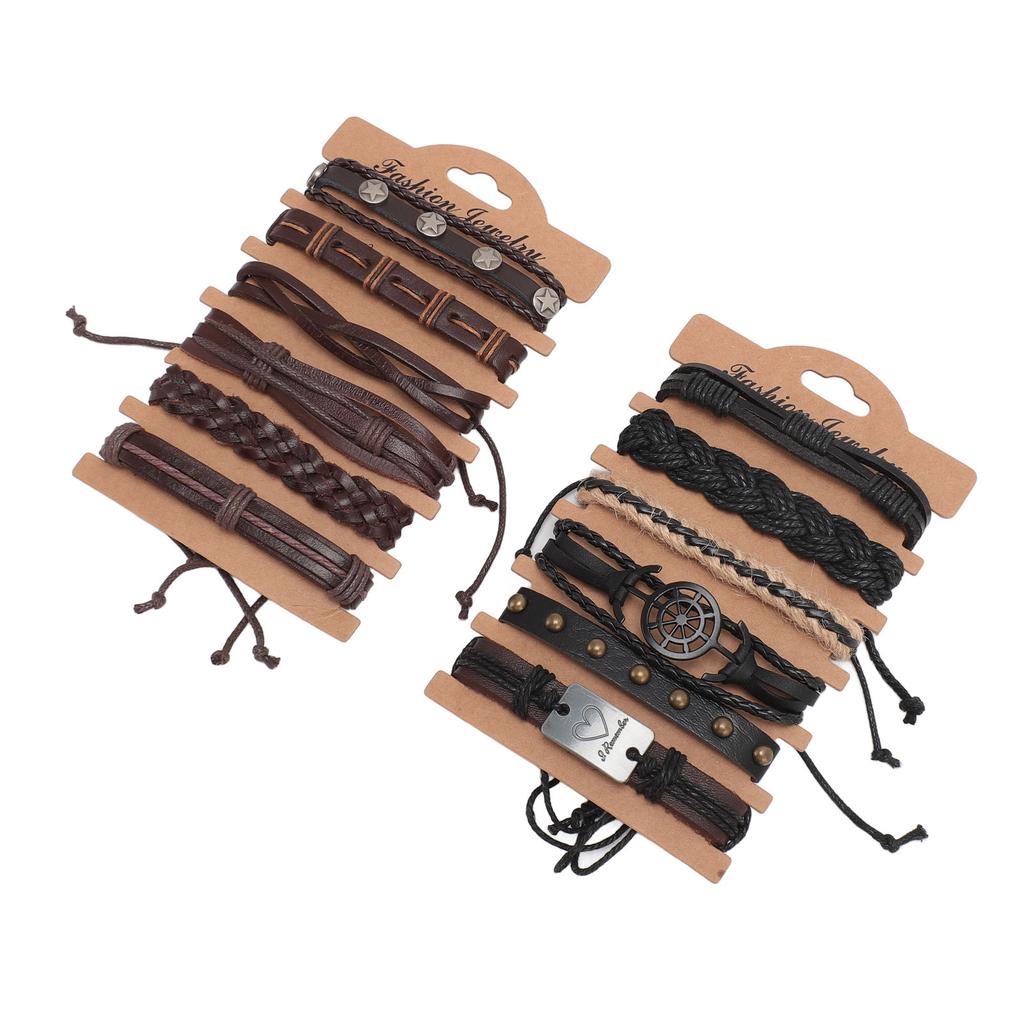 12pcs PU Leather Bracelet Set Multi Layers PU Leather Bracelet Set PU Leather Wrap Bracelets for Men Women