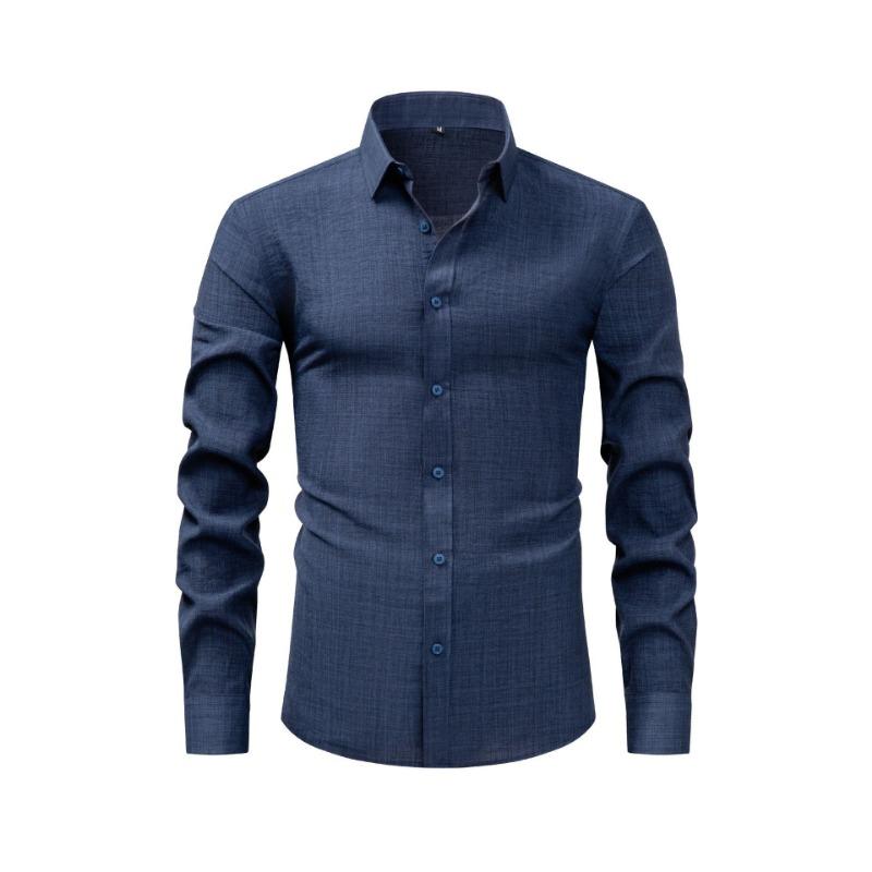 Mens Solid Color Textured Fabric Long Sleeve Button Down Shirt
