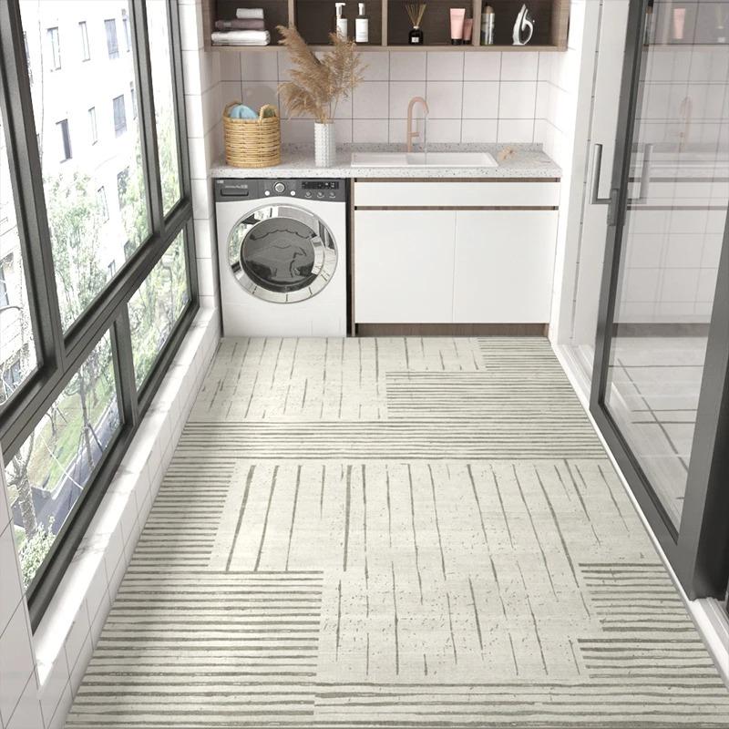 Striped PVC Kitchen Carpet Living Room Non-slip Leather Rugs Thick Entrance Door Mat Balcony Waterproof Oil-proof Large Area Rug