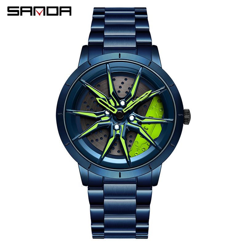 Sanda Men's Racing Concept Quartz Watch with 3D Hollow Dial and Rotating Waterproof Design