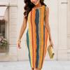 Women Plus Size Round Neck Sleeveless Printed Bodycon Midi Dress