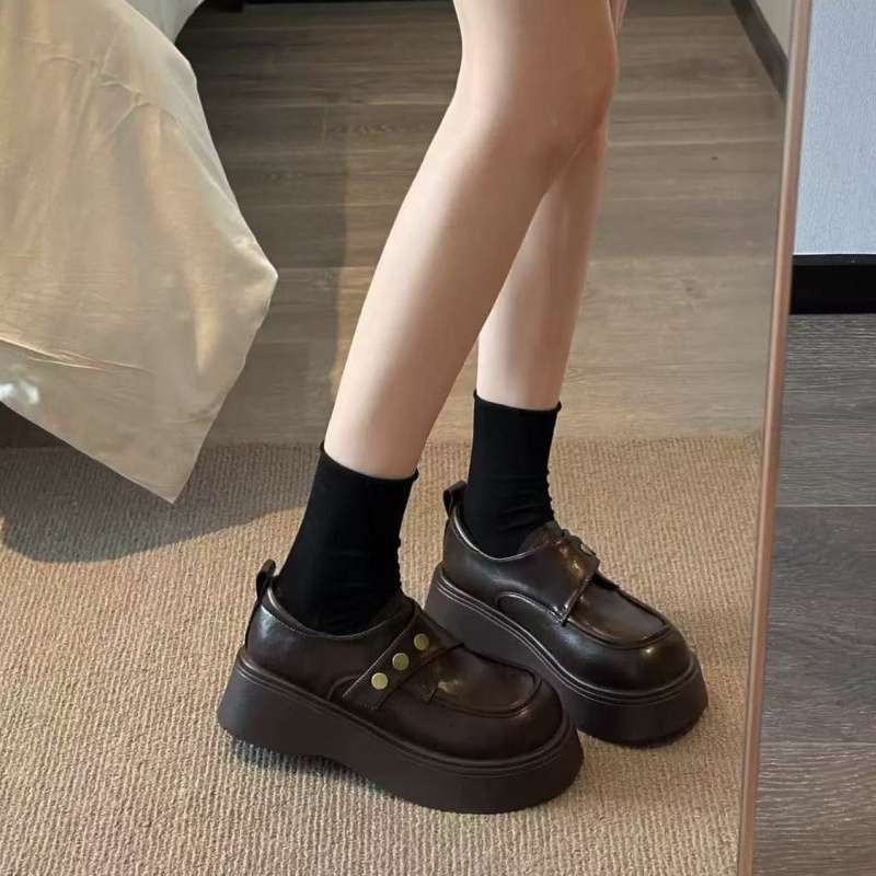 Muffin Platform Velcro Small Leather Shoes Women's 2025 Spring New Small Commuter Shoes British Style Loafers