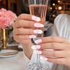 24Pcs Nude Pink Press on Nails, White Bow Faux Pearl Glue on False Nails, Almond French Tip Stick-on Fake Nails Decoration