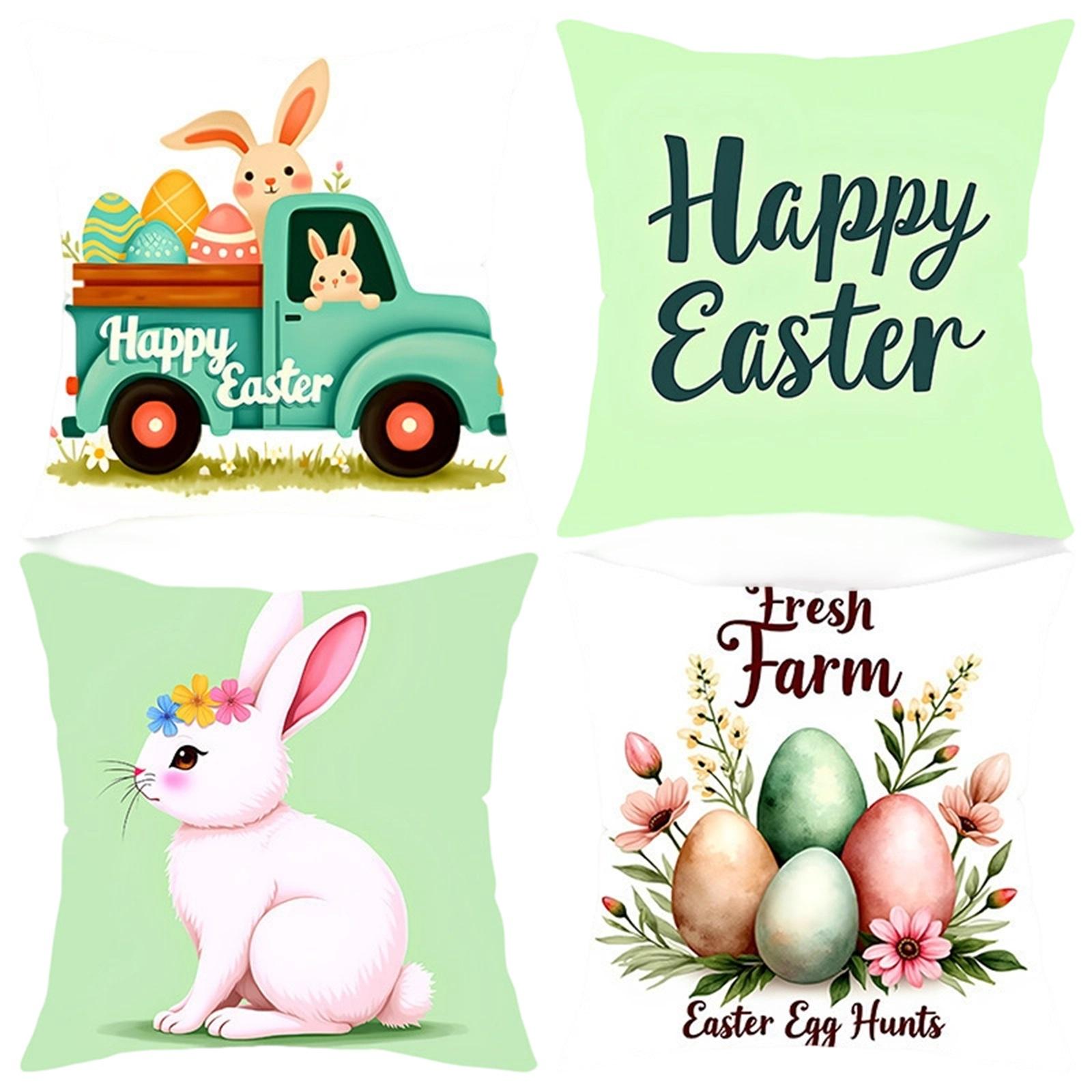 

4-pc Easter Pillow Cover With Imitation Embroidered Print Design For Bedroom, Living Room, Sofa, Cushion Cover, Pillowcase (Excluding Pillow Core) One Size