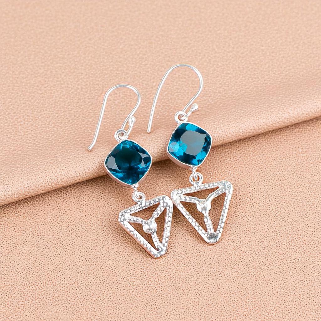 Apatite Gemstone 925 Sterling Silver Jewelry Handmade Earrings 2.00" For Women EE-45-12