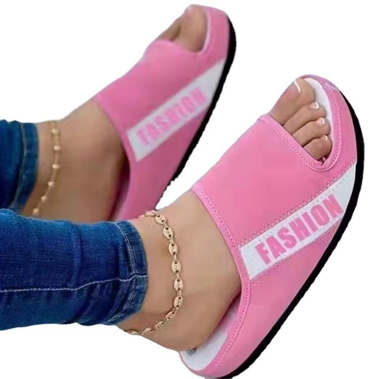 Women's slippers summer new open-toed cloth flat-bottomed cool slippers women's beach shoes women