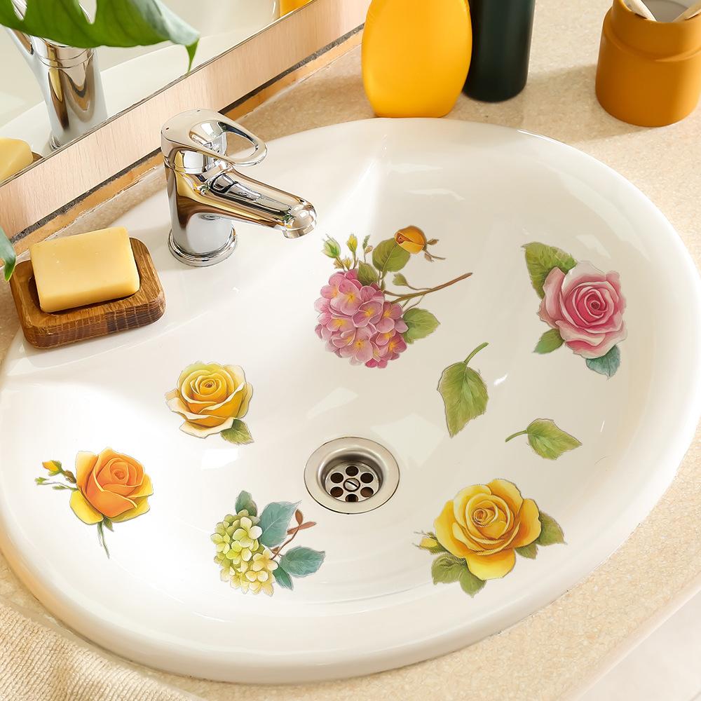 Colorful Flower-painted Stickers for Bathroom and Home Decoration Walls