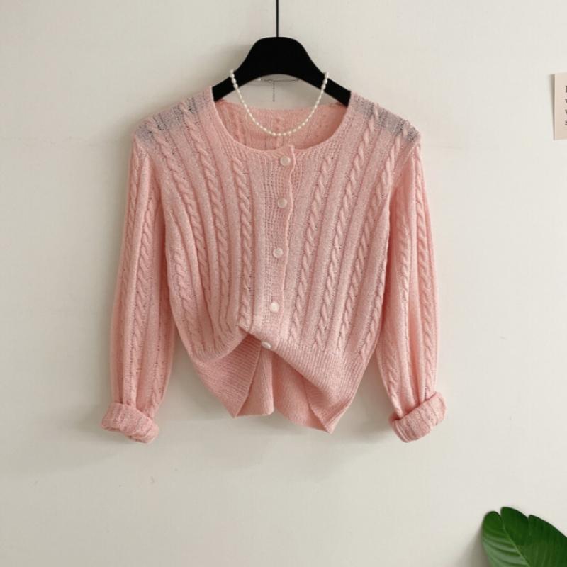 Honey J Women Puzzle Boucle Cable Knit Cardigan Square Neck  5 Colors 