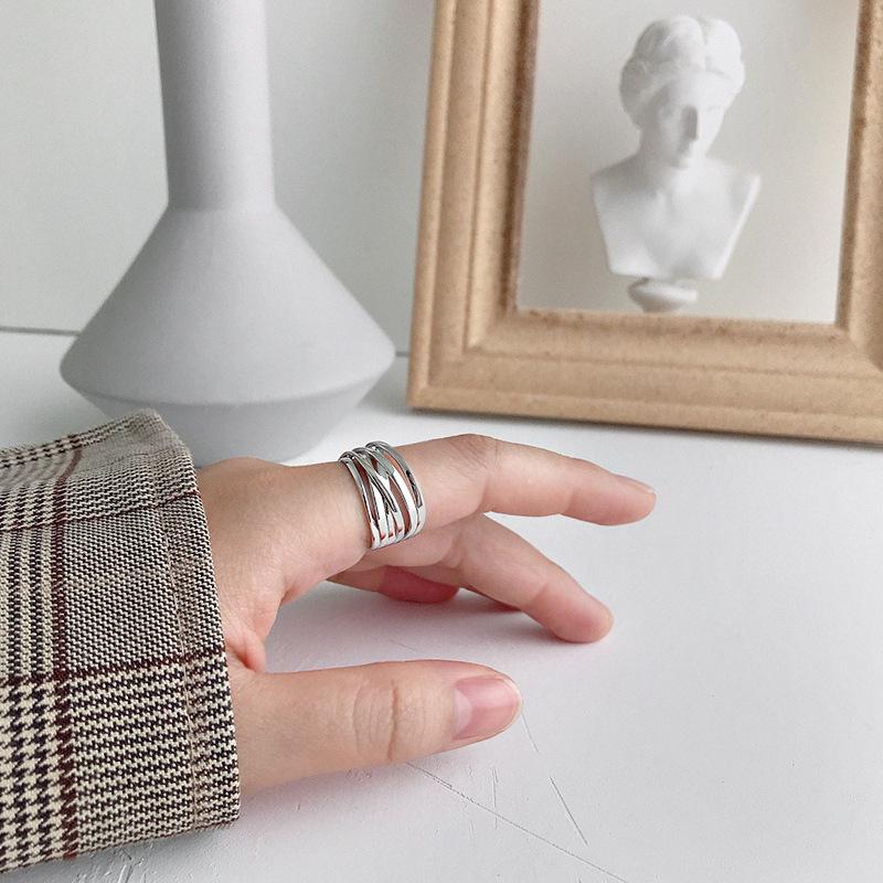 

Минималистичное многослойное разомкнутое кольцо из стерлингового серебра 925 пробы – модные ретро-украшения для женщин серебряный