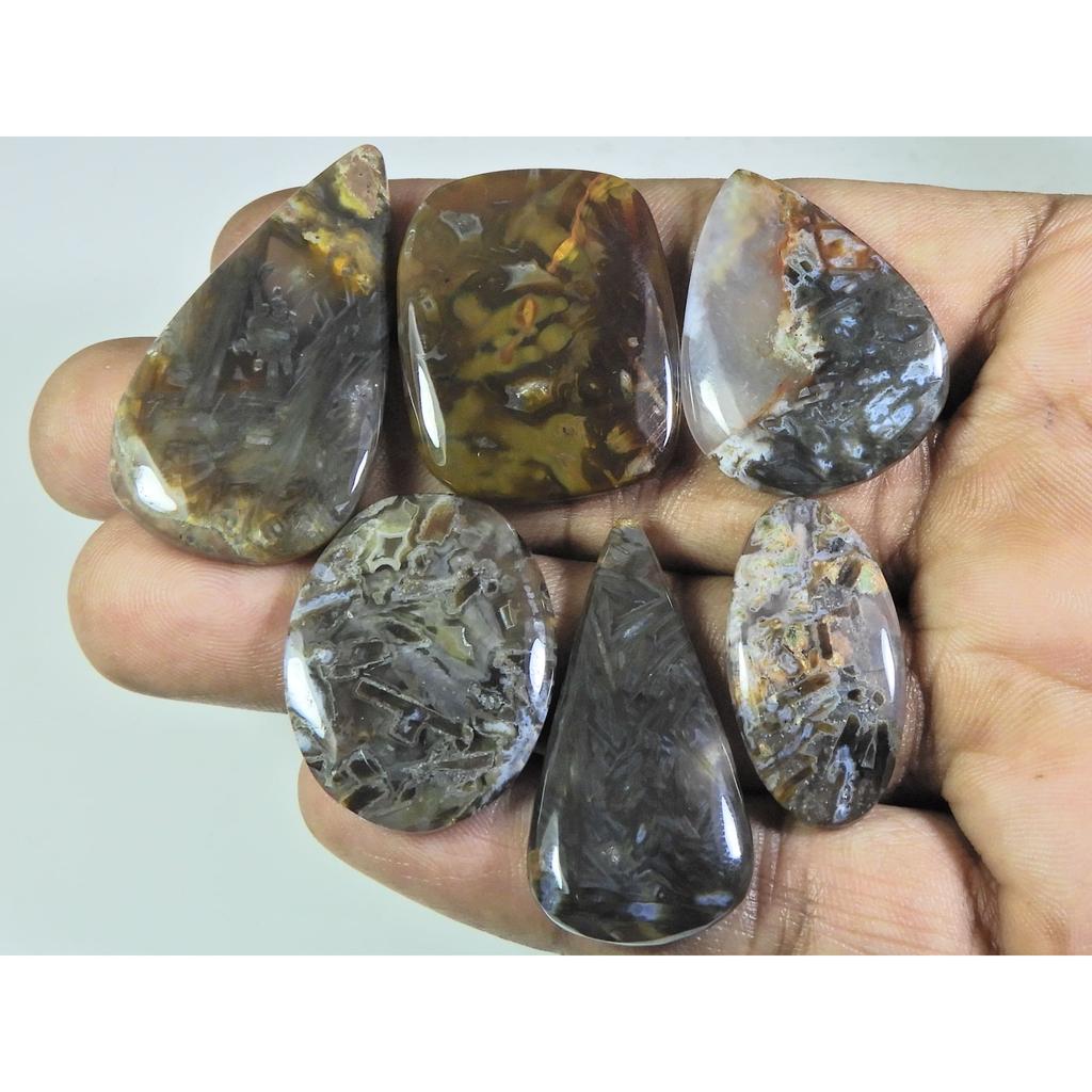 164Cts. Natural Tree Moos Agate Pear Shape Cabochon Loose Gemstone 06Pcs Lot C-329