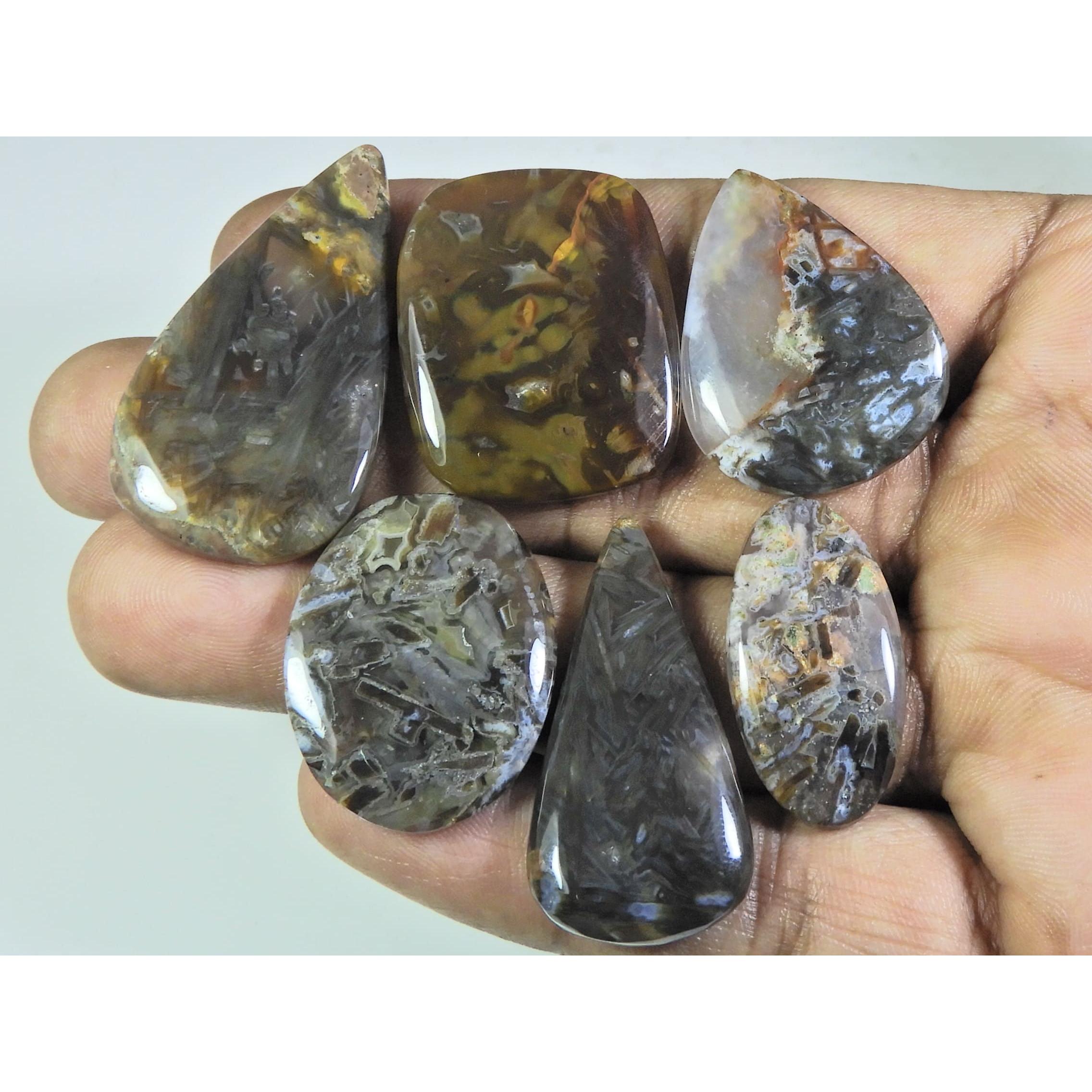 

164Cts. Natural Tree Moos Agate Pear Shape Cabochon Loose Gemstone 06Pcs Lot C-329
