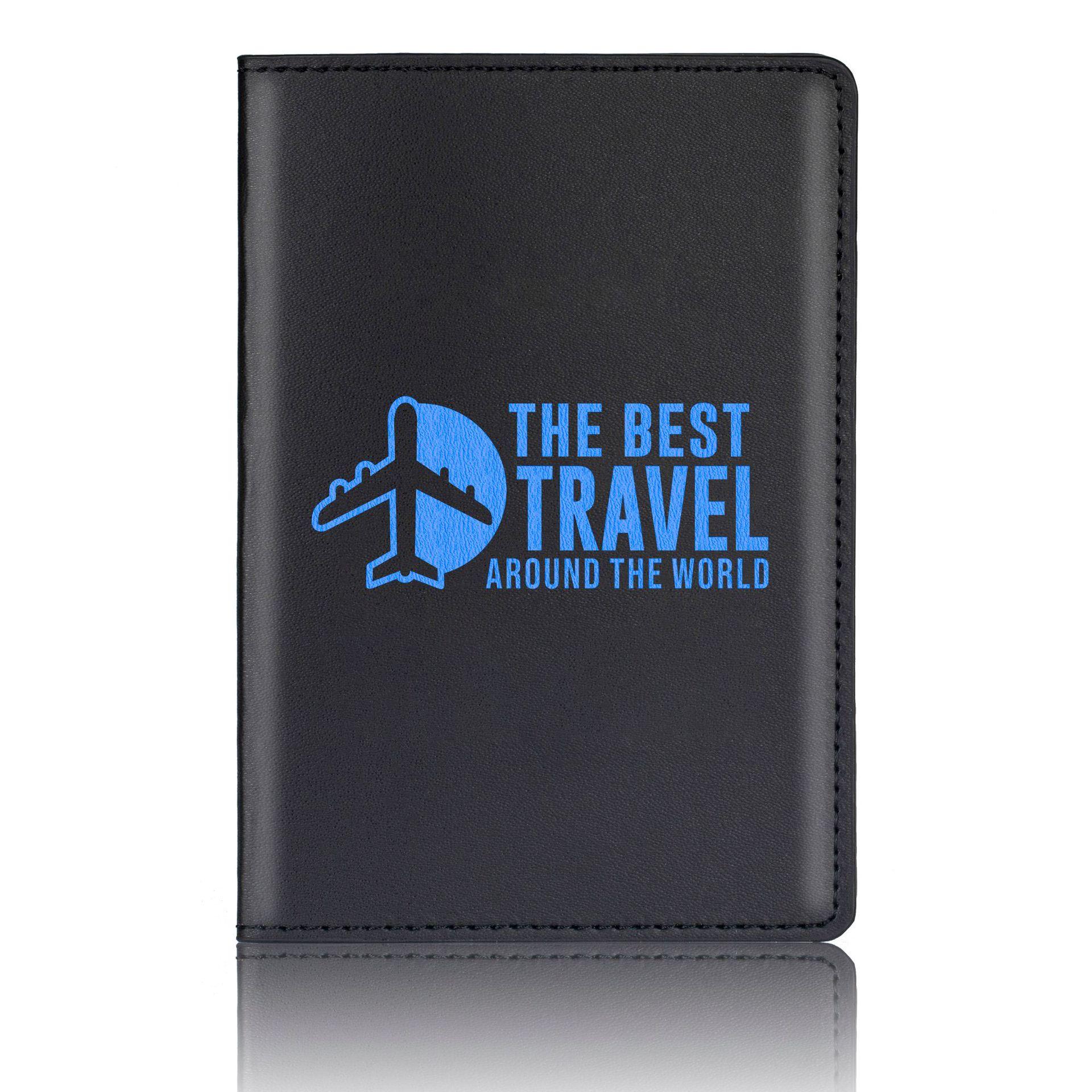 

Travel Around The World Passport Holder Men PU Leather Passport Wallet Unisex Portable Passport Cover Credit Card Ticket Holder синій