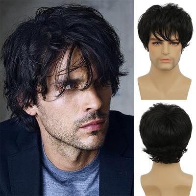 Peruci Scurte Sintetice pentru Bărbați Culoare Maro Peruci Coreene Masculine cu Franjuri Cosplay Halloween Costum de Petrecere Perucă Coafură