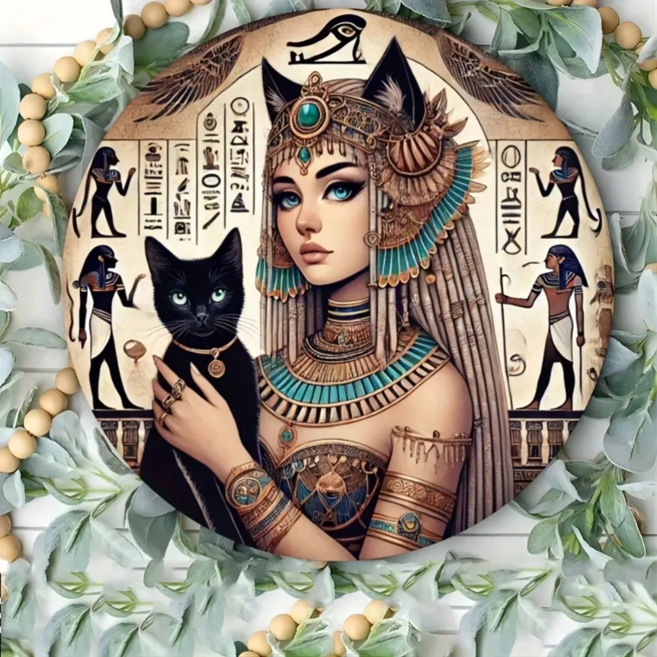 Египетская королева Черная кошка Железное настенное искусство Современный металлический декор 20x20