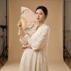 Portable Ancient Style Printing Folding Fan Vintage with Tassel Chinese Style Folding Fan Exquisite Flower Pattern