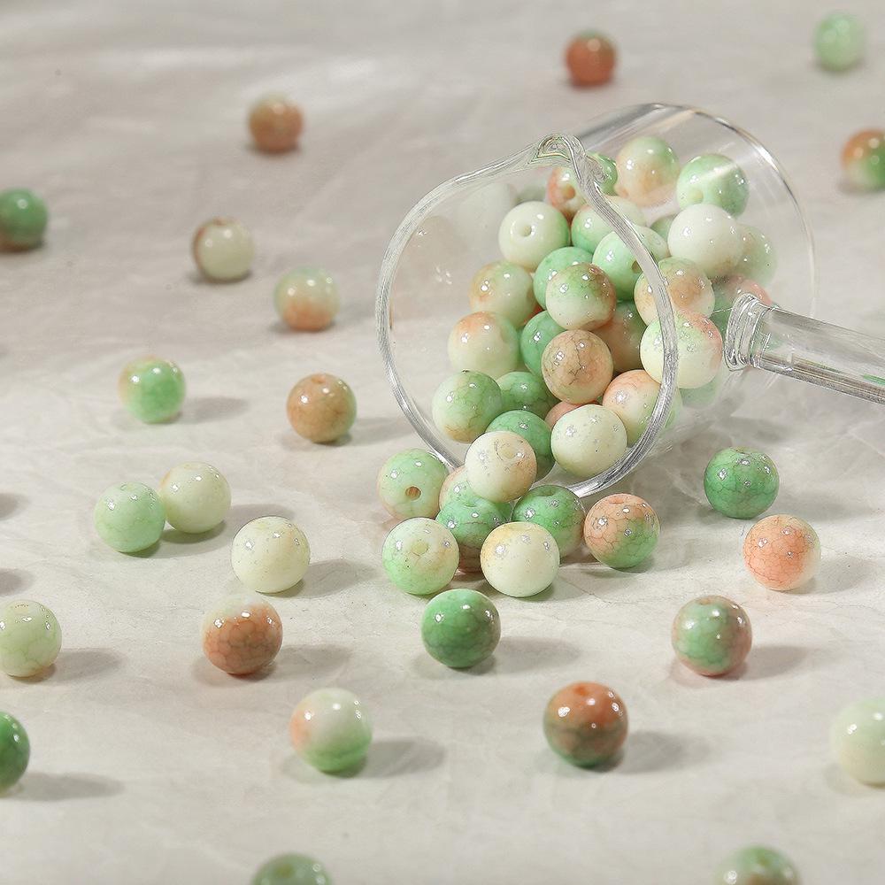 100pcs 8mm Pastoral Oil Painting Imitation Ceramic Glass Jade Crushed Beads for DIY Handmade Bracelets and Loose Beading
