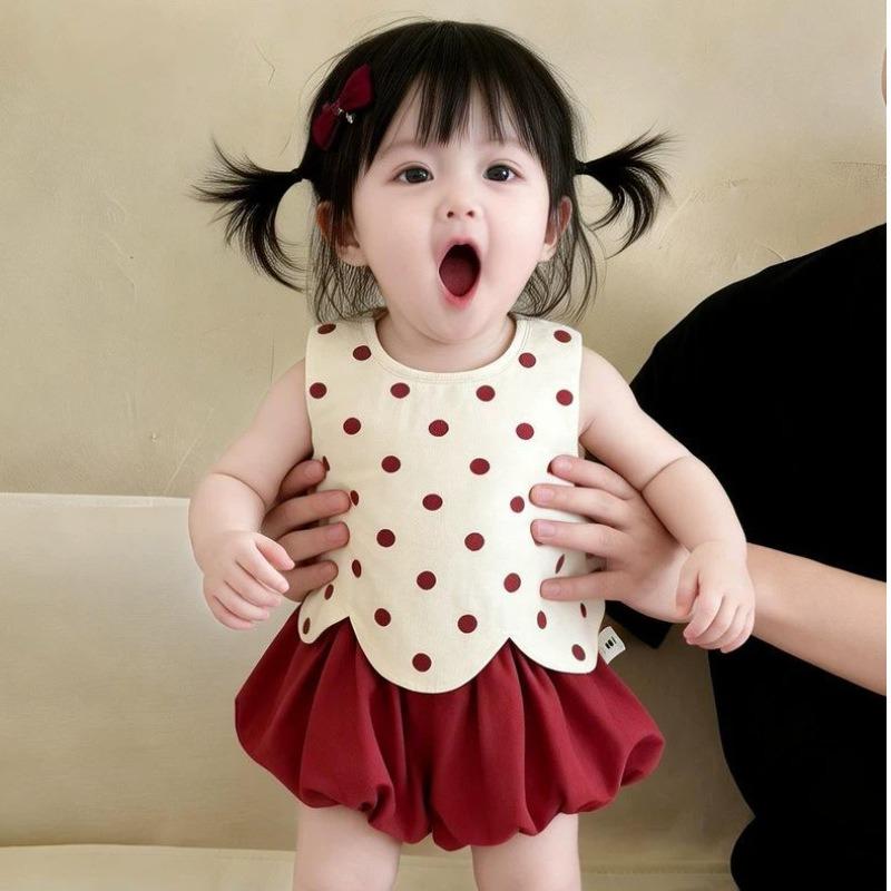Cute Polka Dot Sleeveless Vest Bloomers Set Summer Newborn Girls Thin Casual Two Piece Outfit 0-18M