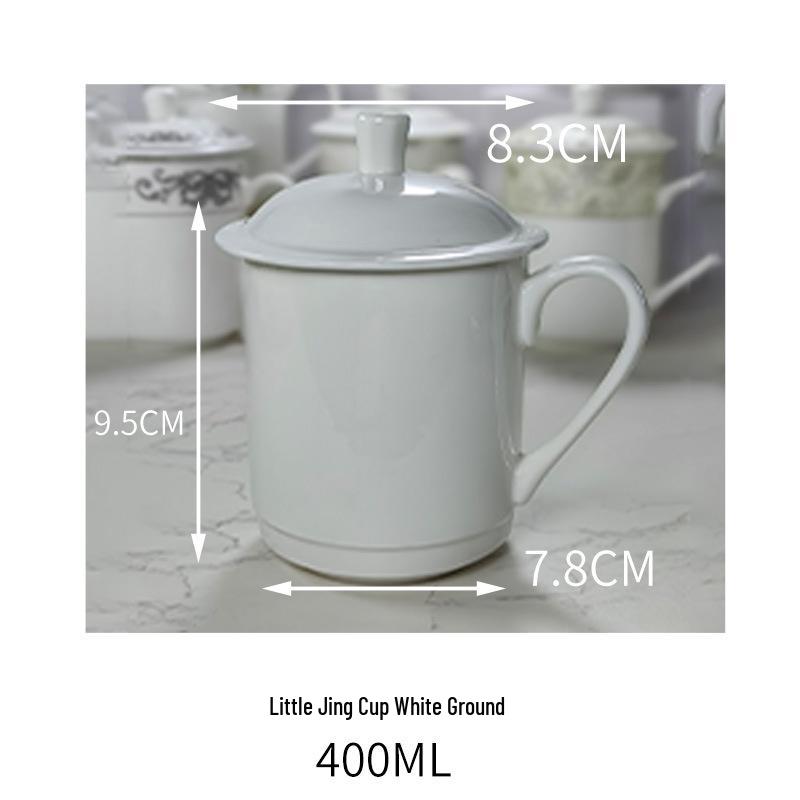 Чисто-белая костяная керамическая чайная чашка с крышкой - Индивидуальный логотип для офиса, отеля или встреч. 400ML