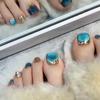 Blue Cat Eye Manicure: Handmade Wearable Toenails, High-End Finish, Spring/Summer Collection