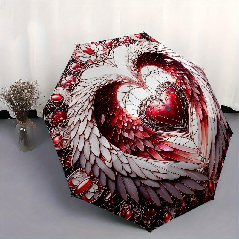 Stained Heart with Wings Wall Art DecorUmbrella, Portable 3-Fold Compact Umbrella for Men & Women Gift