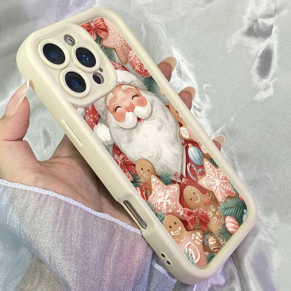 JT407 Pink Christmas Santa Claus Happy Smile Cute for iPhone 17 16 15 14 Pro Max Samsung S26 S25 Ultra A17 A07 A56 A16 Xiaomi 15T Redmi 15c Soft Case