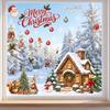 Indoor Window Glass Ornaments Christmas Clings, Snowy Village House Xmas Tree Squirrel Rabbit Clings Sticker, Double-Sided Static Decal for