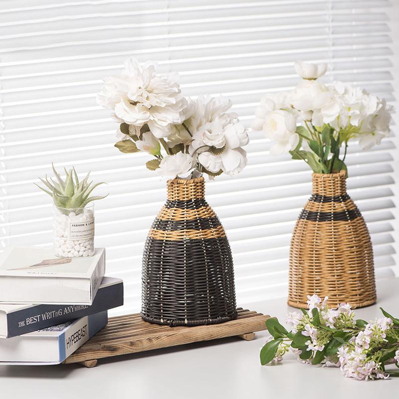 Hand-Woven Vintage Premium Vase Living Room Decor Faux Rattan Flower Vase Home Decor