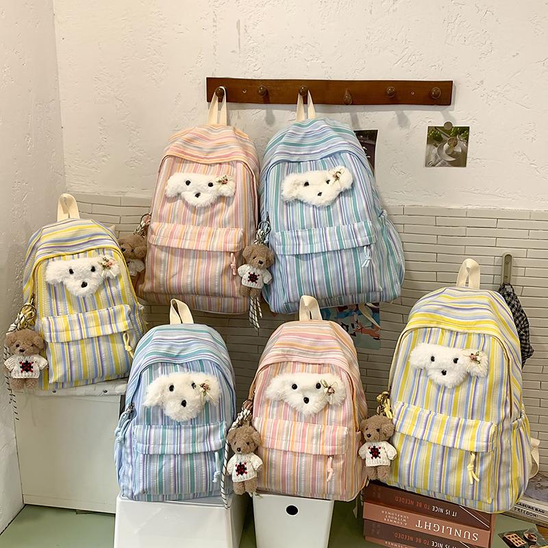 Student School Bag Women's Striped Print Backpack Large Capacity Backpack