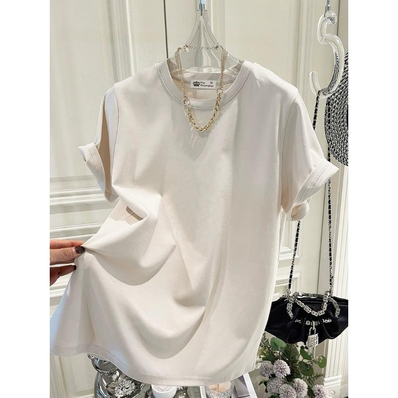 Large Version of Loose T-shirt for Women's Short-sleeved Pure Cotton Summer New Korean Version of Cute Girl Mid-length Top