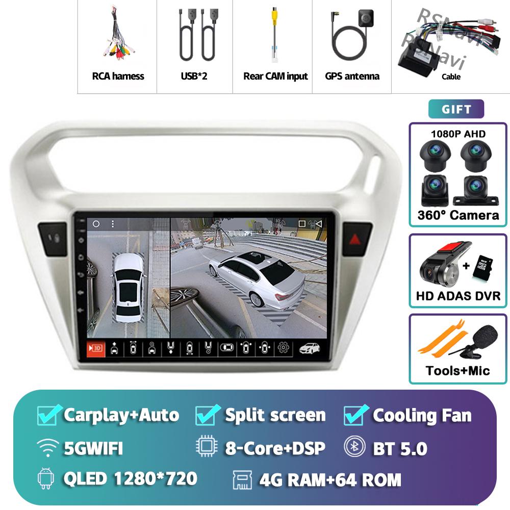Android 14 Carplay Car Radio For Peugeot 301 2013 - 2016 Multimedia Video Player Navigation GPS Stereo AI Voice 360 Camera 2Din