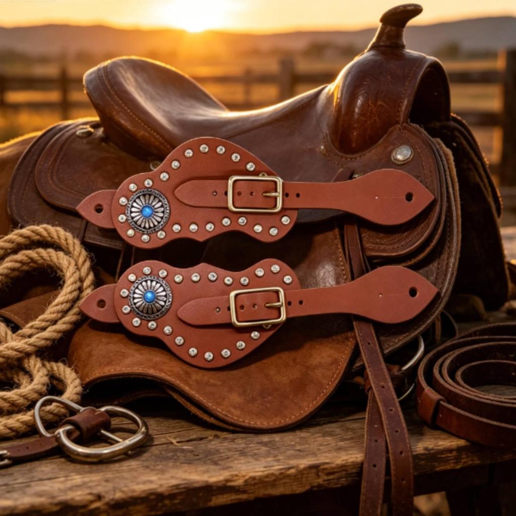 Riding Boot Strap Straps Decorative Metal Rivets LeatherLike Prong Navy Middle Ornament
