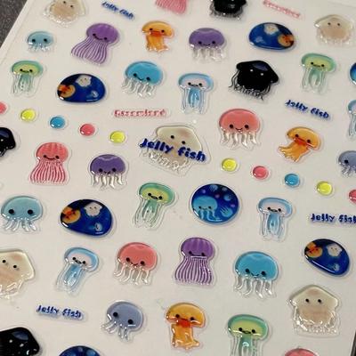 1 Stück Süße Cartoon 3D Relief Qualle PET Aufkleber Mini Nagelverschönerung DIY Gelee-Patch für Frauen Kawaii Mädchen Maniküre Dekoration