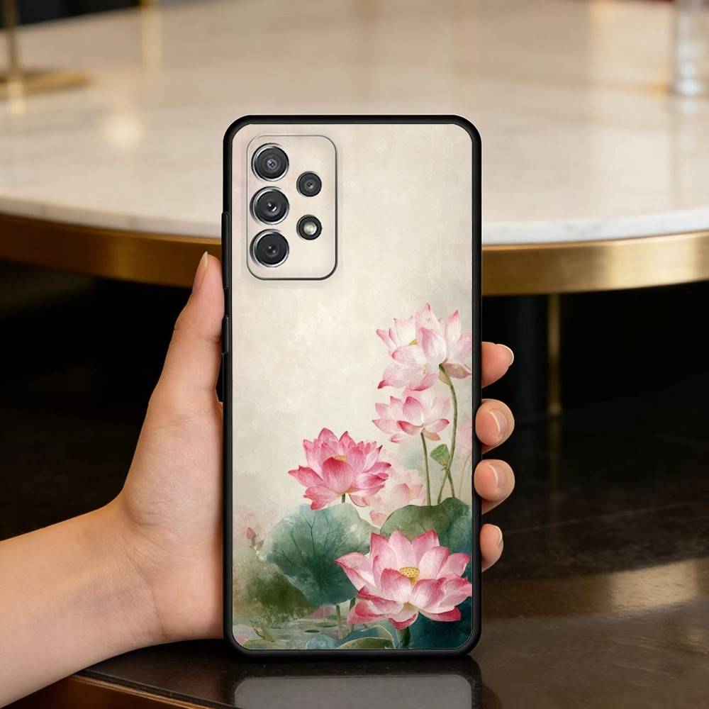 Emerald White Lotus  Phone Case For Samsung Galaxy A73,A72,A71,A70,A53,A52,A51,Soft Silicone Black Cover