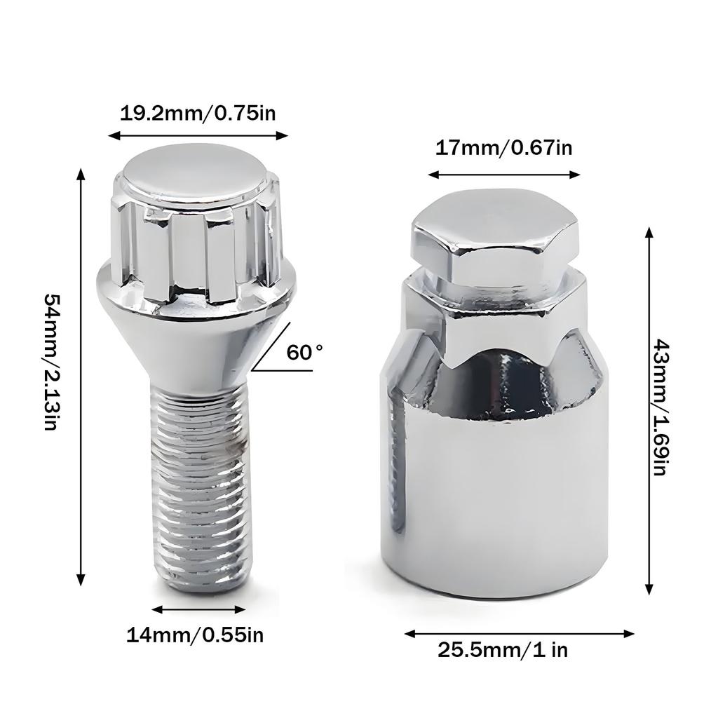 M14 x 1.5 Nuts Locking Wheel Bolts Chrome Alloy Wheel Lug Stud Taper Seat for BMW X3 X5 E83 E70 E53