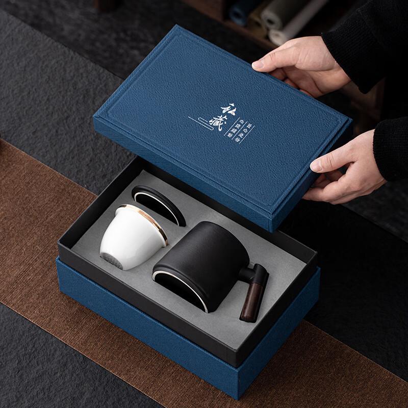 Chinese Ceramic Tea Cup with Wooden Handle Gift Set