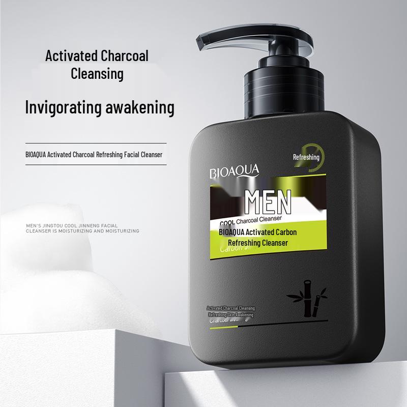 BIOAQUA Men's Invigorating Charcoal Cleanser - Deep Cleaning, Purifying & Hydrating Face Wash