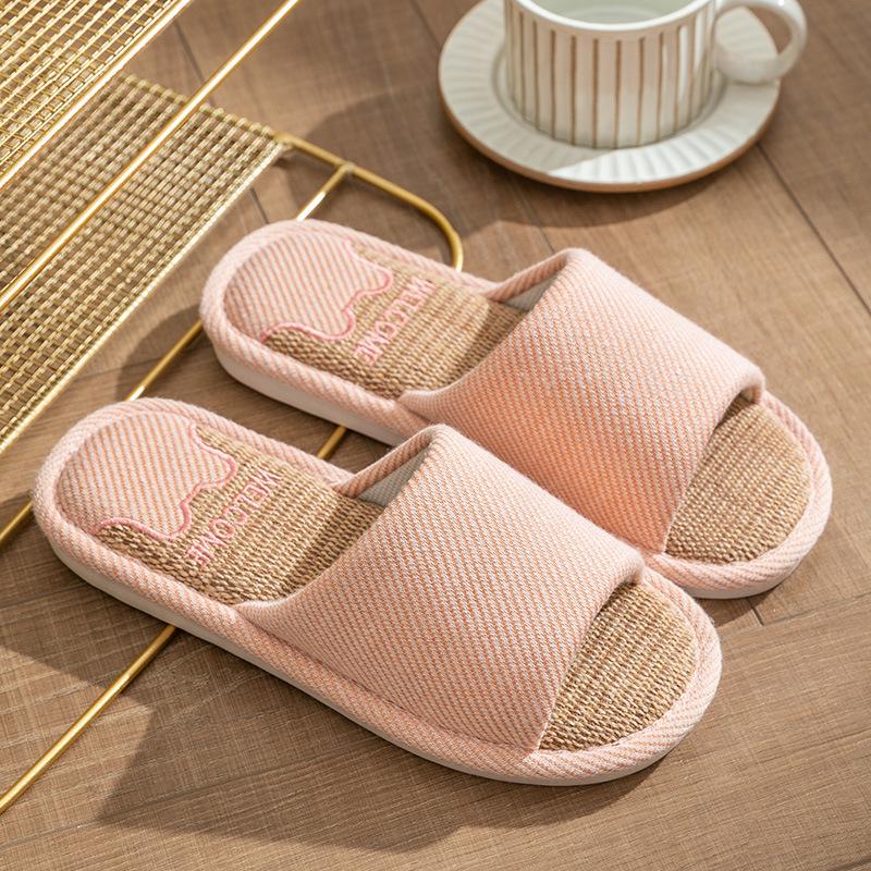 

Женские летние дышащие нескользящие домашние тапочки из льна Size 38-39 (Fits 37-38) розовый