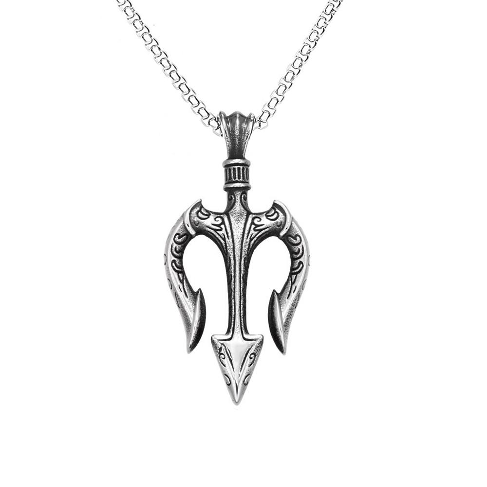 Fashion Vintage Greek Mythology Trident Necklace for Men Punk Hip Hop 316L Stainless Steel Amulet Pendant Jewelry Dropshipping